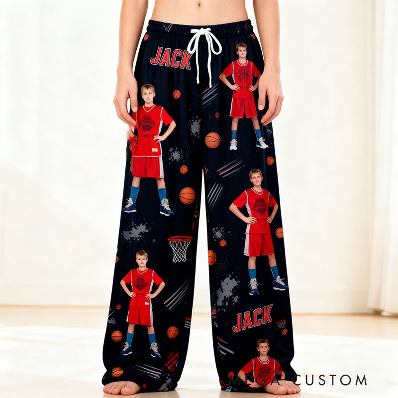Personalized Basketball Pajama Pants with Photo and Custom Name Design for Basketball Lovers