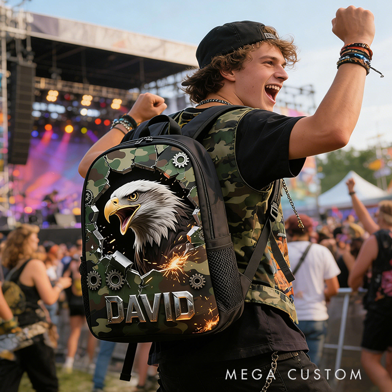 Personalized Mascot Backpack with Custom Name and Camo Design for Football and Outdoor Enthusiasts