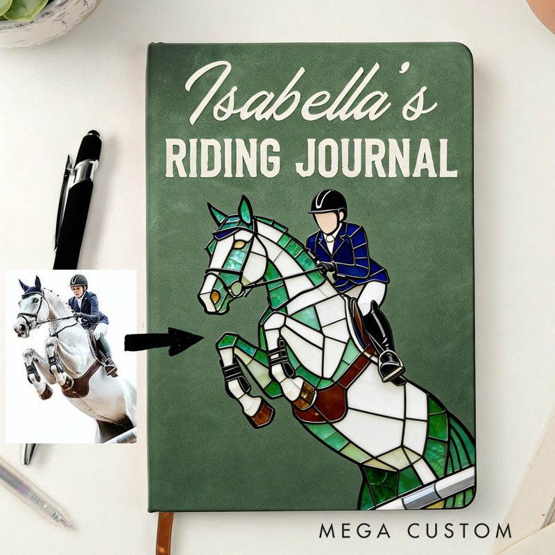 Personalized Riding Journal PU Leather Notebook with Photo Custom Name Birthday Gift for Horse Lovers Riding Lovers Equestrian Lovers