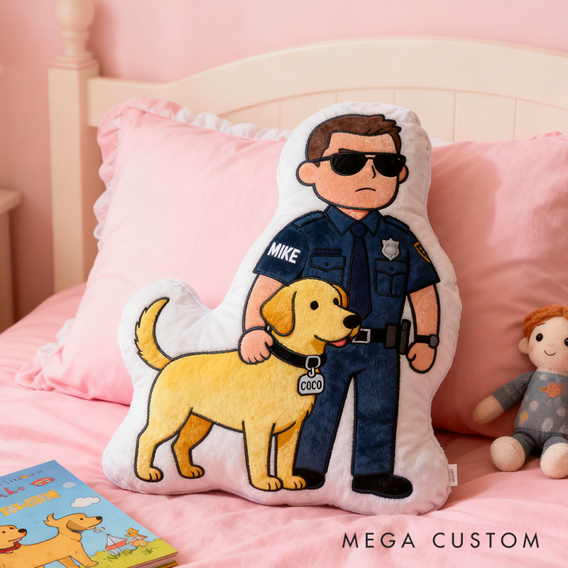 Personalized Police Officer and Dog Plush Pillow Custom Name Graphic 3D Print Pillow 