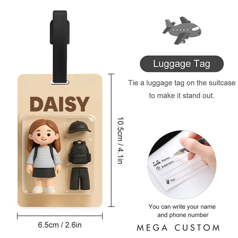 Personalized 3D Cartoon Character Traveling Luggage Tag with Name and Photo Travel Accessory Birthday Gift for Family Friend Travel Lover