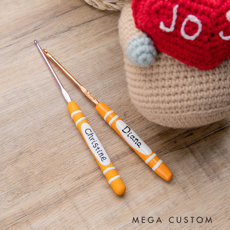 Personalized Rainbow Handmade Crochet Hook with Name Ergonomic Design Birthday Gift for Crochet Lovers