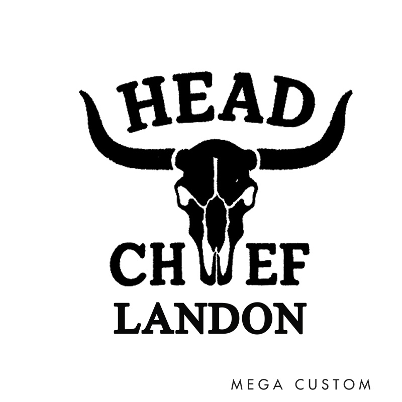 Personalized Apron Custom Name with Head Chef Text and Bull Skull Graphic Kitchen Gift for New Homeowners Stylish Apron for Grilling Housewarming Gift