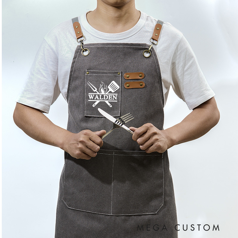 Personalized Apron Custom Apron Kitchen Apron with Pockets Personalised Name Dad Husband Grandad Fathers Day Birthday Gift Housewarming Gift