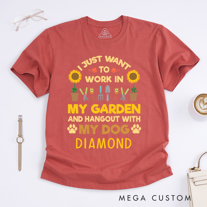 Personalized I Just Want to Work In My Garden And Hang Out with My Dog Classic T-Shirts Gardener TShirt Plant Lover Gift Garden Gift