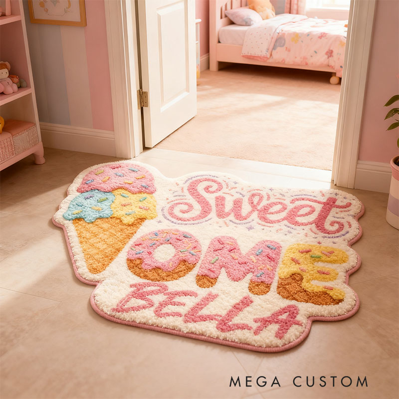 Personalized Sweet Home Ice Cream Rug Custom Name Soft Durable Doormat Decorative Accent For Kids Rooms Playrooms Or Home Decor Housewarming Gifts