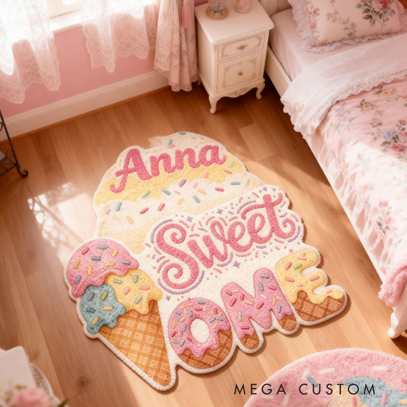 Personalized Rug Sweet Home Ice Cream Rug Custom Name Soft Colorful Doormat Decorative Accent For Kids Bedrooms Playrooms Or Unique Home Decor