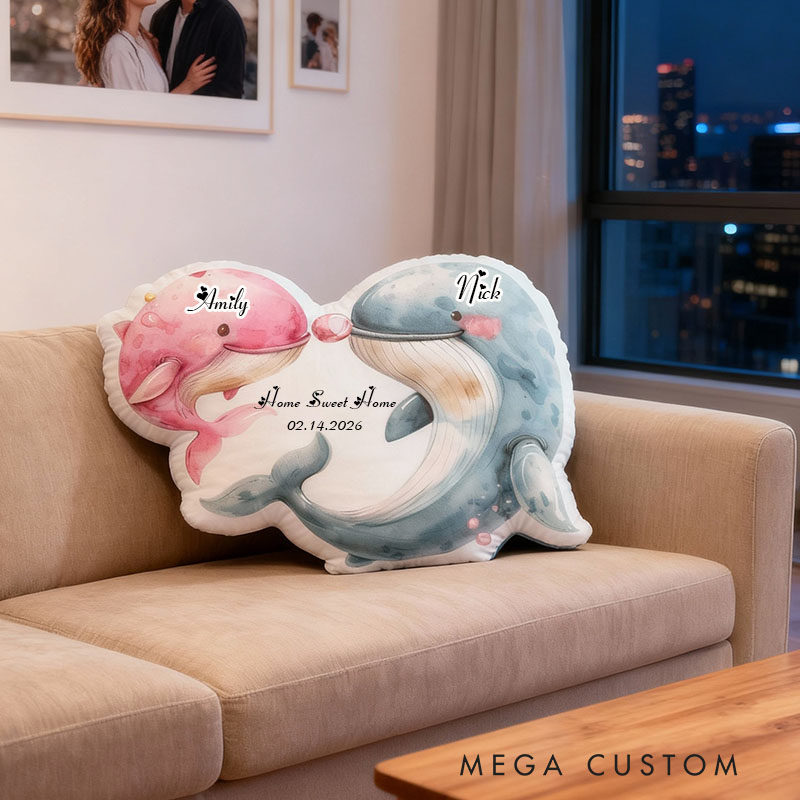 Personalized Dolphin Couple Pillow Custom Name And Date Design Soft Decorative Cushion Unique Accent For Bedroom Living Room Wedding Anniversary Gifts