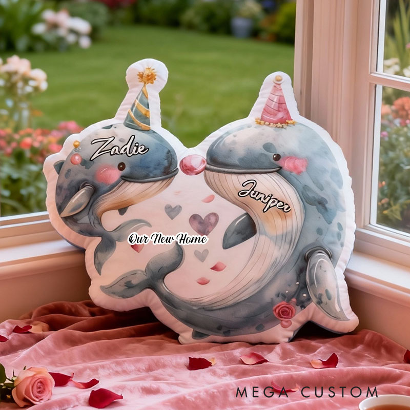 Personalized Dolphin Couple Pillow Custom Name Soft Decorative Cushion Cute Accent For Bedroom Living Room Wedding Anniversary Or Housewarming Gifts