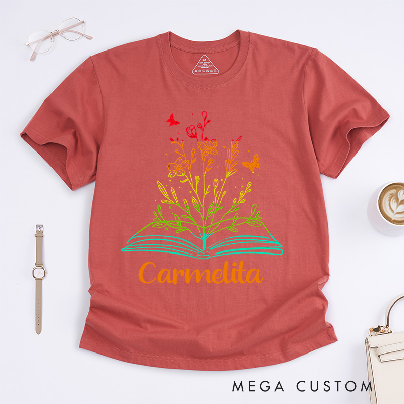 Personalized Book Flower Classic T-Shirts Library Shirts Book Reader Shirt Literary Shirt Book Lover Shirt Reading Tee Gift