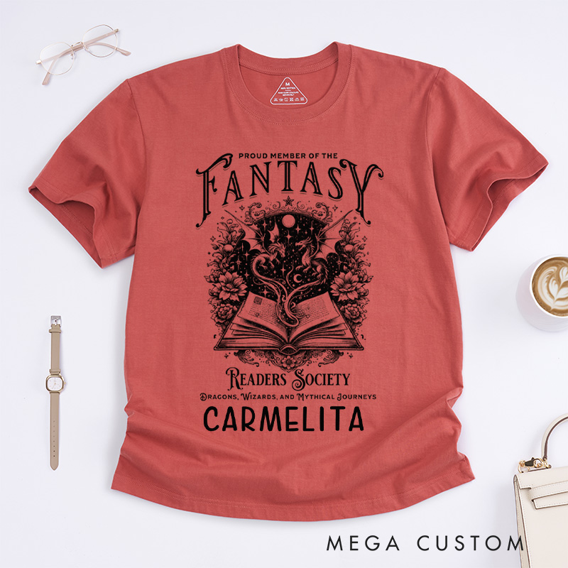 Personalized Fantasy Readers Society Classic T-Shirts Dragon Lover Tee Mythical Creatures Book Shirt Bookish Gift Vintage Shirt for Book Lover Gift