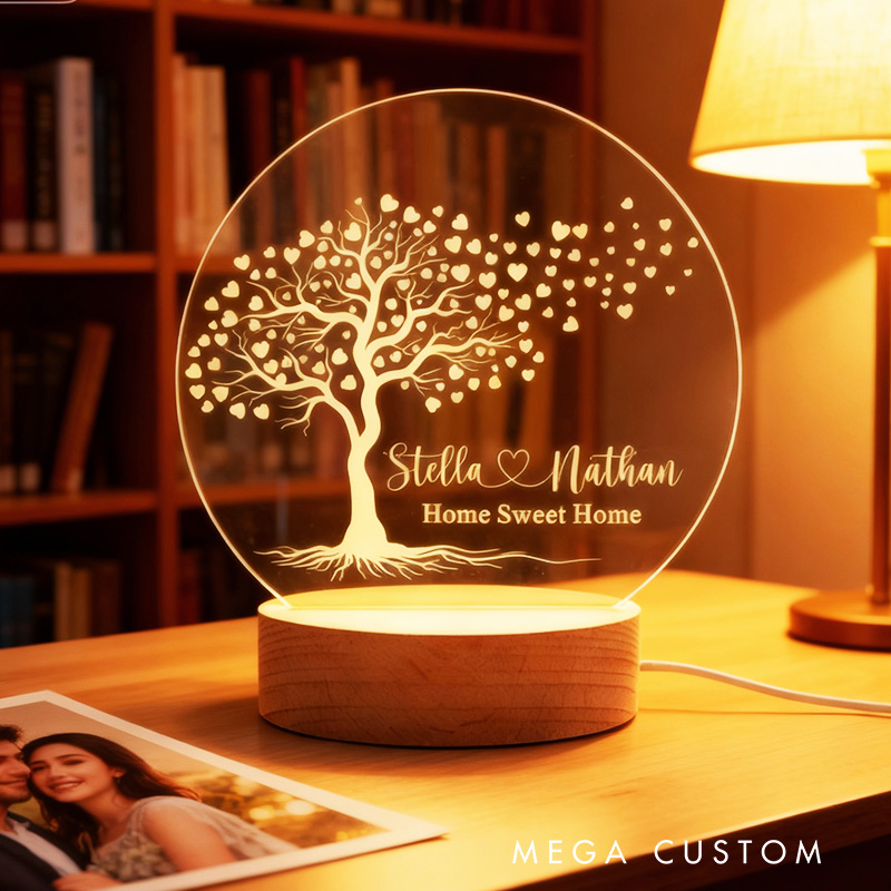 Personalized Couple LED Night Light Custom Tree of Life Lamp with Names Decorative Table Lamp for Couples Bedroom Living Room Unique Decor
