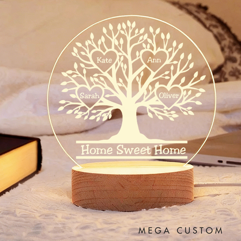 Personalized LED Night Light Custom Family Tree Lamp with Names Decorative Table Lamp for Family Bedroom Living Room Unique Decor Housewarming Gifts