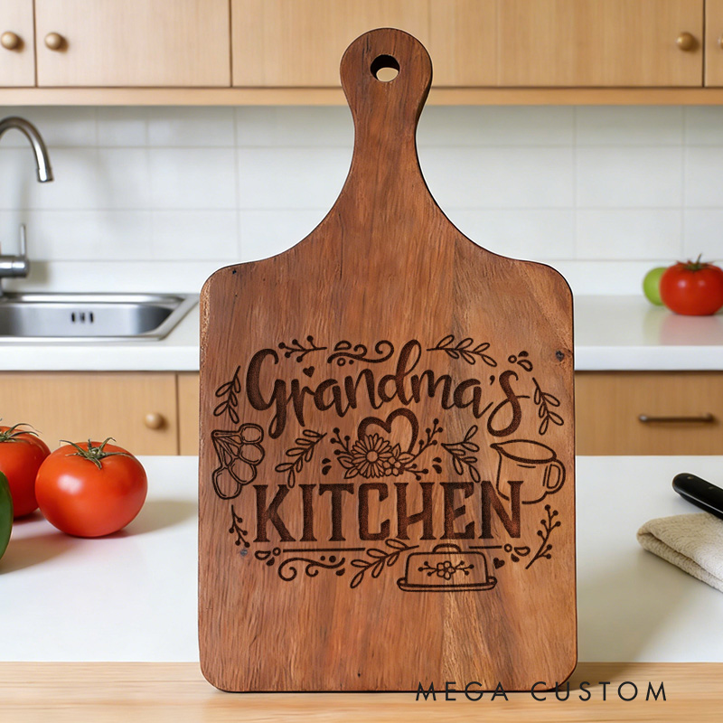 Personalized Engraved Kitchen Cutting Board Custom Bamboo Paddle Board for Grandma Gifts Home Decor Cooking Anniversary Birthday or Special Occasions