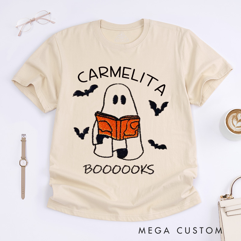 Personalized Booooks Classic T-Shirts Librarian Shirt Halloween Shirt Ghost Reading Shirt Reading Halloween Gift for Book Lover Shirt