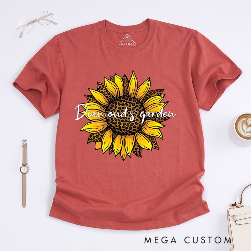 Personalized Leopard Sunflower Classic T-Shirts Sunflower Shirt Leopard and Floral Shirt Botanical Print Shirt Plant Lover Gift Gardening Gift
