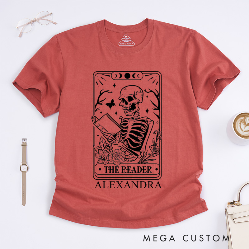 Personalized The Reader Tarot Card Shirt Skeleton Classic T-Shirts Reading Shirt Book Lover Shirt Gift Librarian Shirt Reader Gift