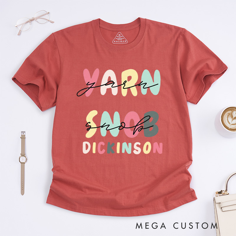 Personalized Yarn Snob Classic T-Shirts Gift for Her Funny Knitting T-shirt Knitter Tee Knit Gifts 