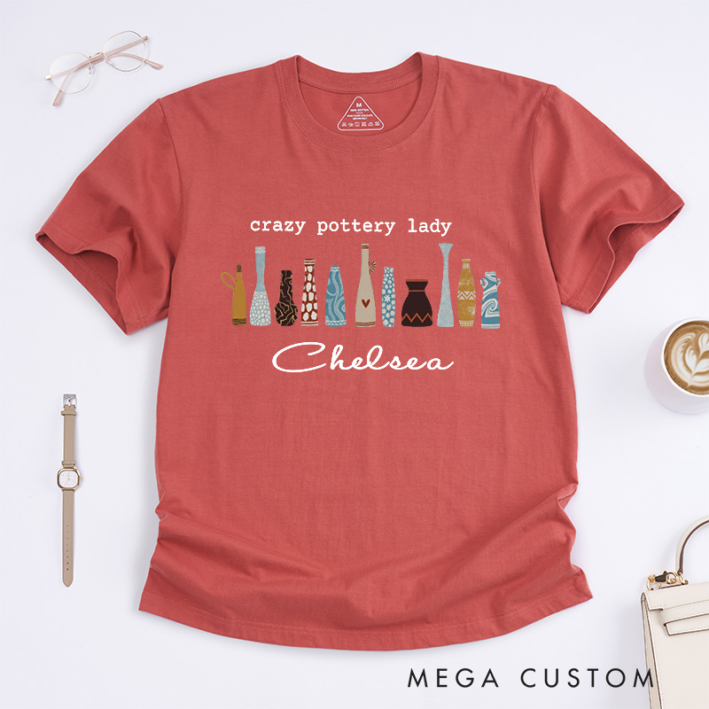 Personalized Crazy Pottery Lady Boho Pottery Classic T-Shirts Handmade Ceramics Lover Tee Artistic Clay Vase Shirt Pottery Maker Aesthetic Gift