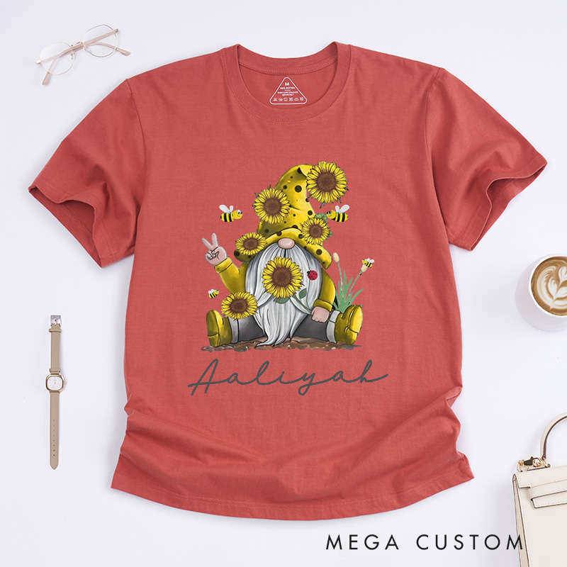 Personalized Sunflower Gnome Classic T-Shirts Bee Gnome Shirt Gardening Lovers Custom Tee