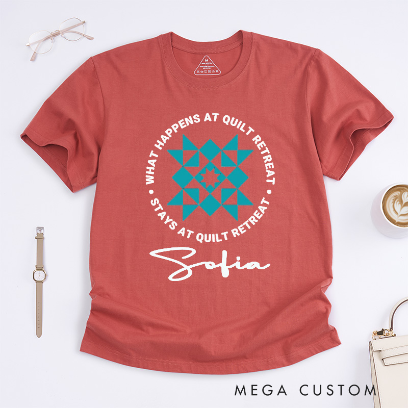 Personalized What Happens at Quilt Retreat Stays Classic T-Shirts Quilting Fun Shirt Gift for Quilter Sewing Lover Tee