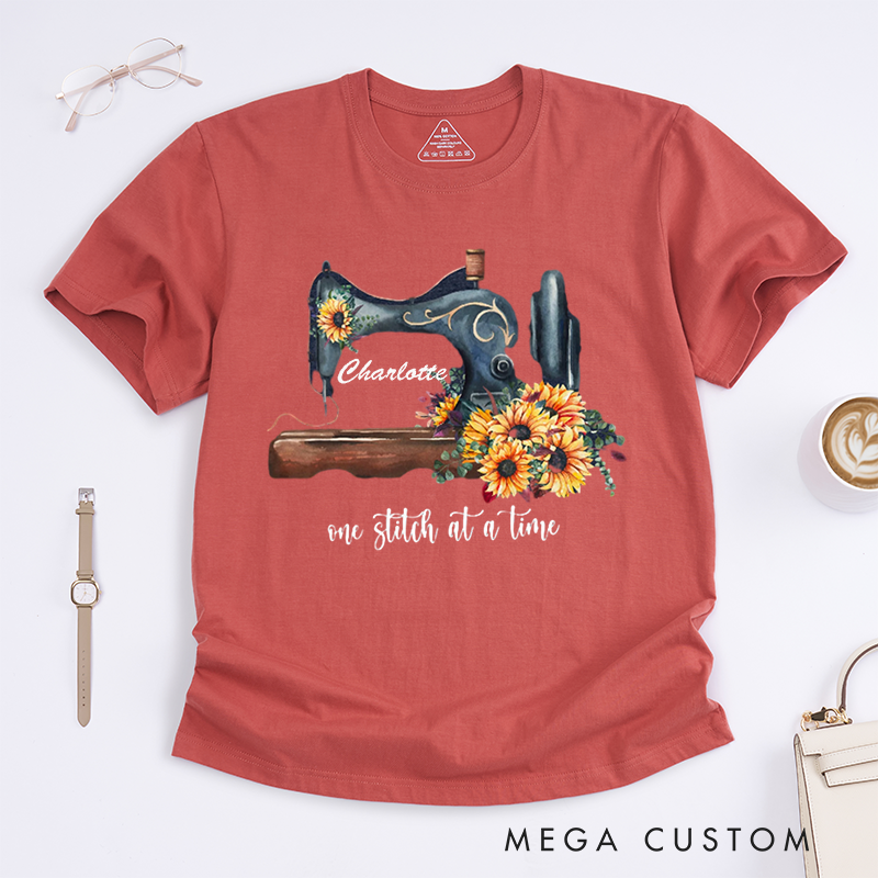 Personalized Sunflower Sewing Classic T-Shirts Cute Gift for Sewing Lover Quilting Tee Gift for Quilter Seamstress Gifts