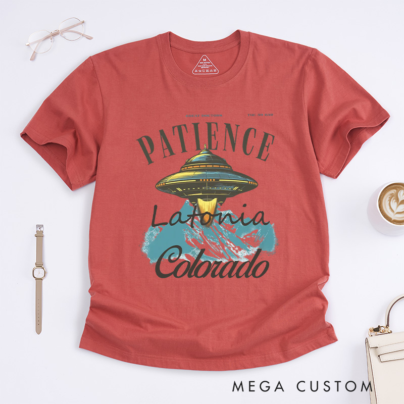 Personalized Patience Classic T-Shirts Alien UFO Tee Funny Retro Travel Poster Shirt Gift For Traveler
