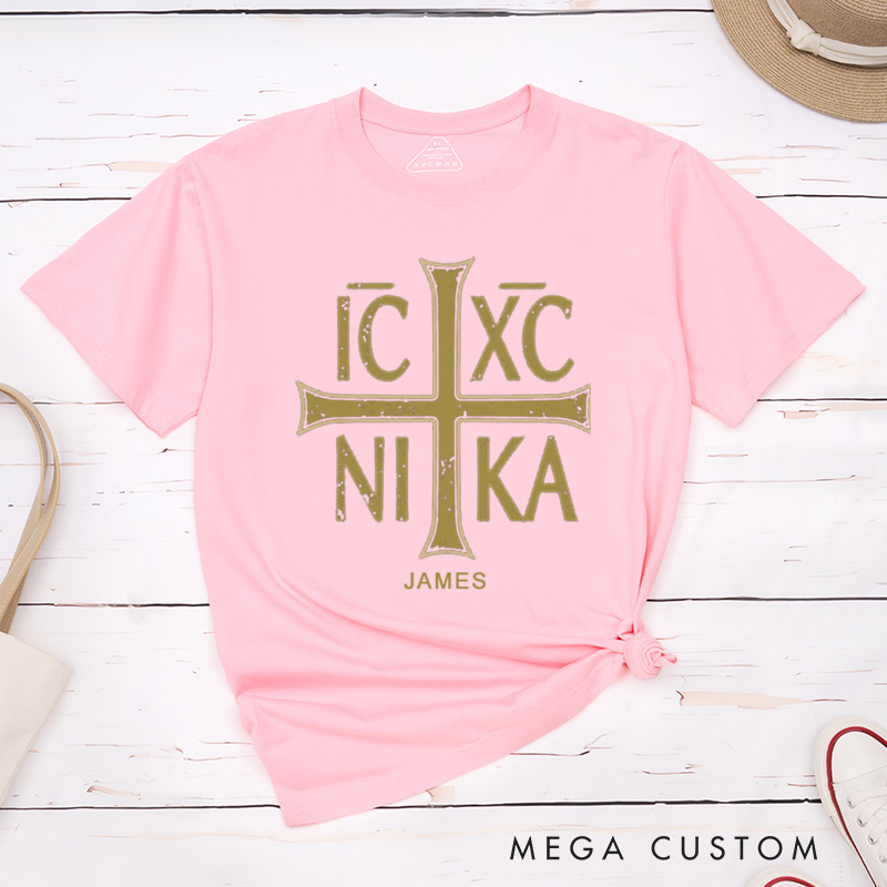 Personalized IC XC NIKA Eastern Orthodox Classic T-Shirt with Cross Cotton Shirt Christmas Easter Gift Religious Gift for Men and Women