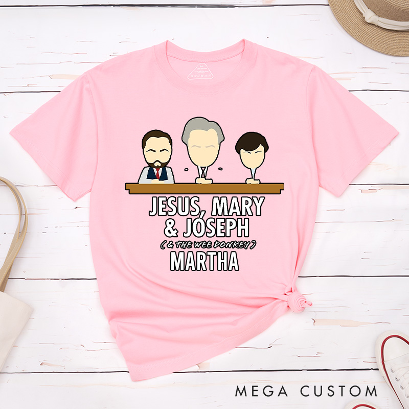 Personalized Jesus Mary Joseph & the Wee Donkey Cotton T-Shirt with Name Christian Classic T-Shirt Jesus Shirt Funny Christian Gift for Jesus Lover