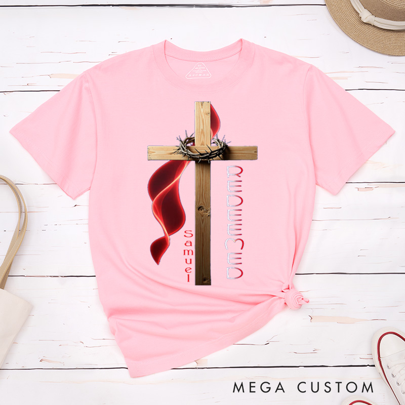 Personalized Redeemed Grace Through Sacrifice Classic T-Shirt with Cross and Thorns Christian Shirt Christmas Easter Gift for Yourself