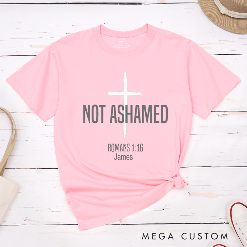 Personalized Not Ashamed of the Gospel Classic T-Shirt Bible Verse Shirt Cotton Spiritual Top Gift of Faith Birthday Gift for Men and Women