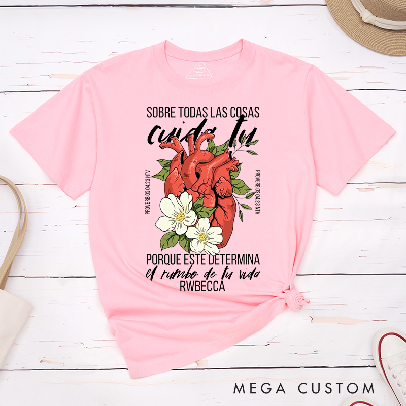 Personalized Above All Else Guard Your Heart Classic T-Shirt with Name Christian Proverbs 4:23 Cotton T-Shirt Religious Gift Christian Gift