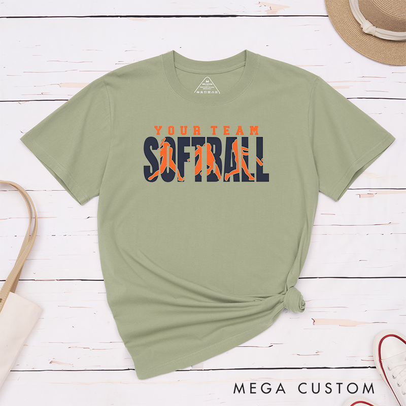 Personalized Softball Team T-Shirt Design Featuring Bold Text Custom Team Name and Dynamic Player Silhouette Graphics