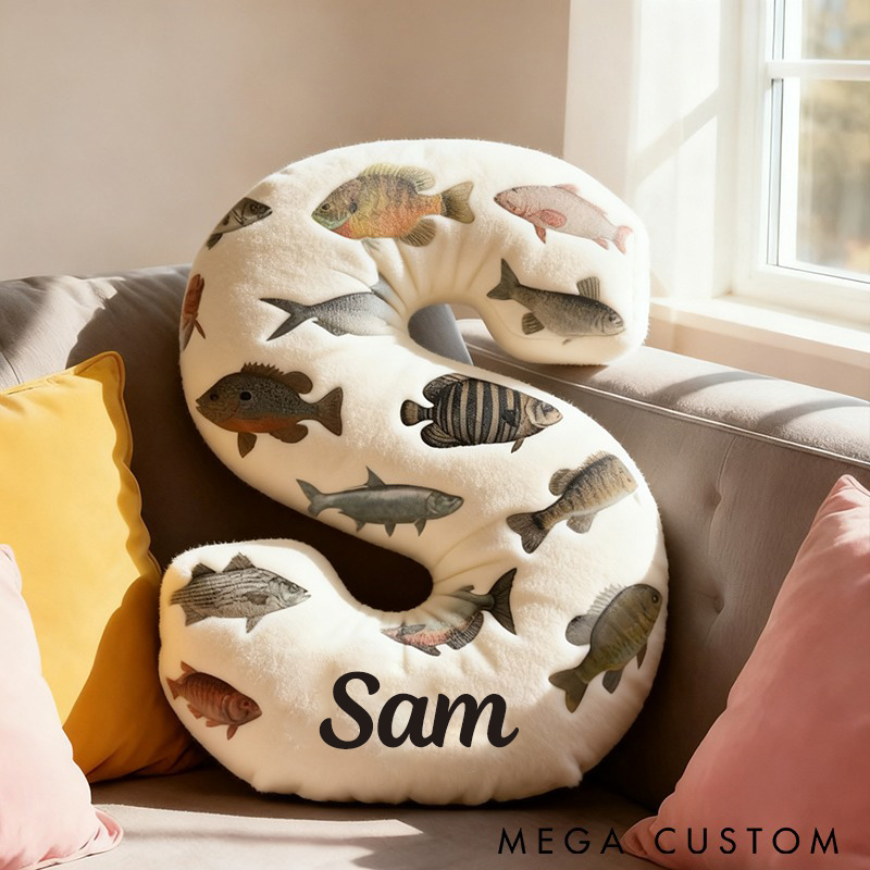 Personalized Fish Themed Letter Pillow Funny Fishing Pillow Custom Name with Colorful Fish Design Graphic 3D Print Perfect Gift for Fishing Enthusiasts and Kids