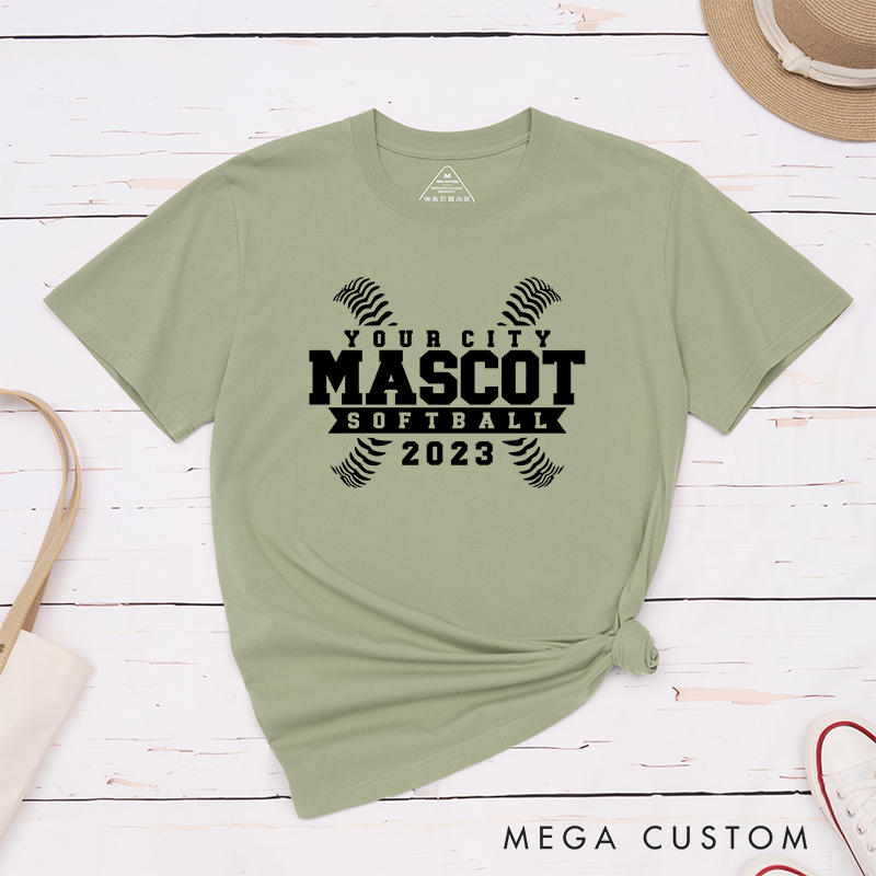 Personalized Softball Team T-Shirt Design Featuring Custom City Name Team Name Crossed Stitch Graphics and Bold Custom Year Highlight