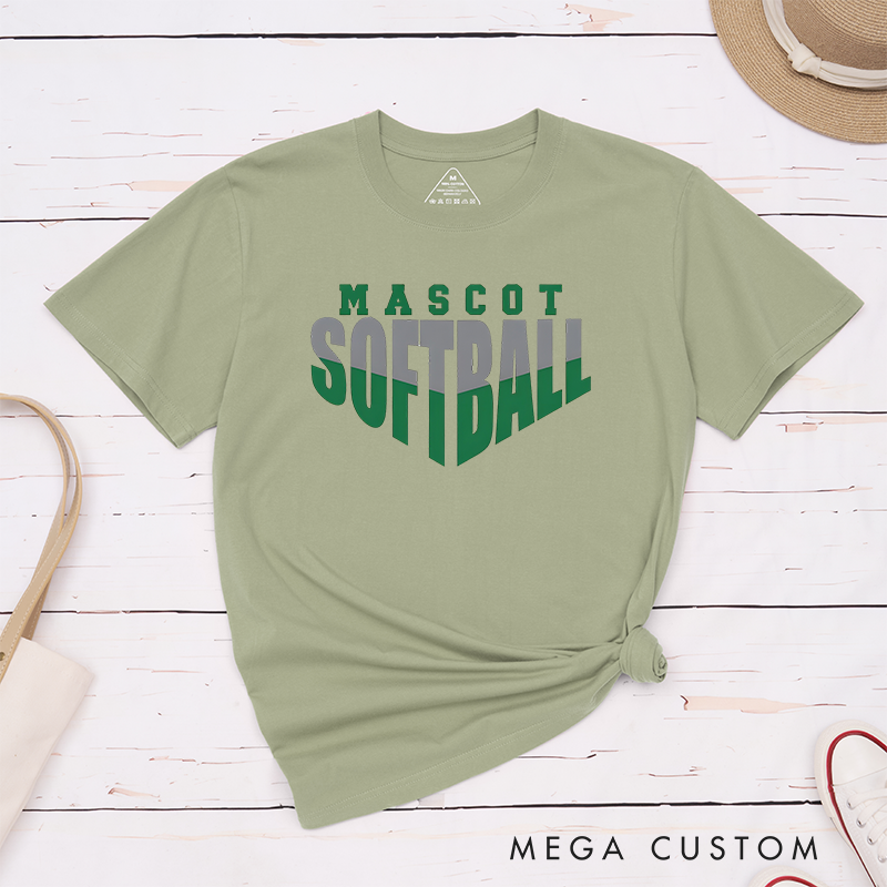 Personalized Softball T-Shirt Design Featuring Custom Team Name Bold Split-Tone Typography Dynamic Angular Layout and Modern Sports Aesthetic