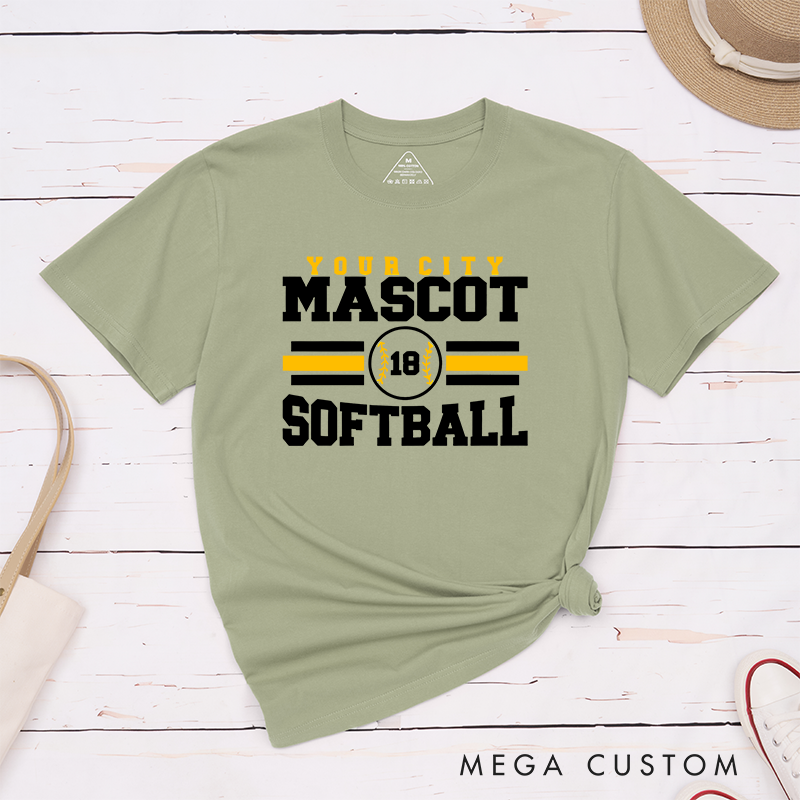 Personalized Softball T-Shirt Design Featuring Custom City Name Team Name Player Number and Bold Athletic Layout