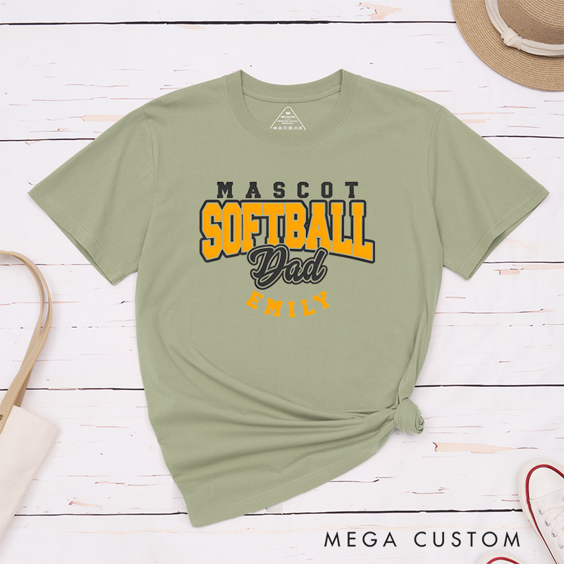 Personalized Softball Dad T-Shirt Design Featuring Custom Team Name Player Name Bold Typography and Stylish Script Accent