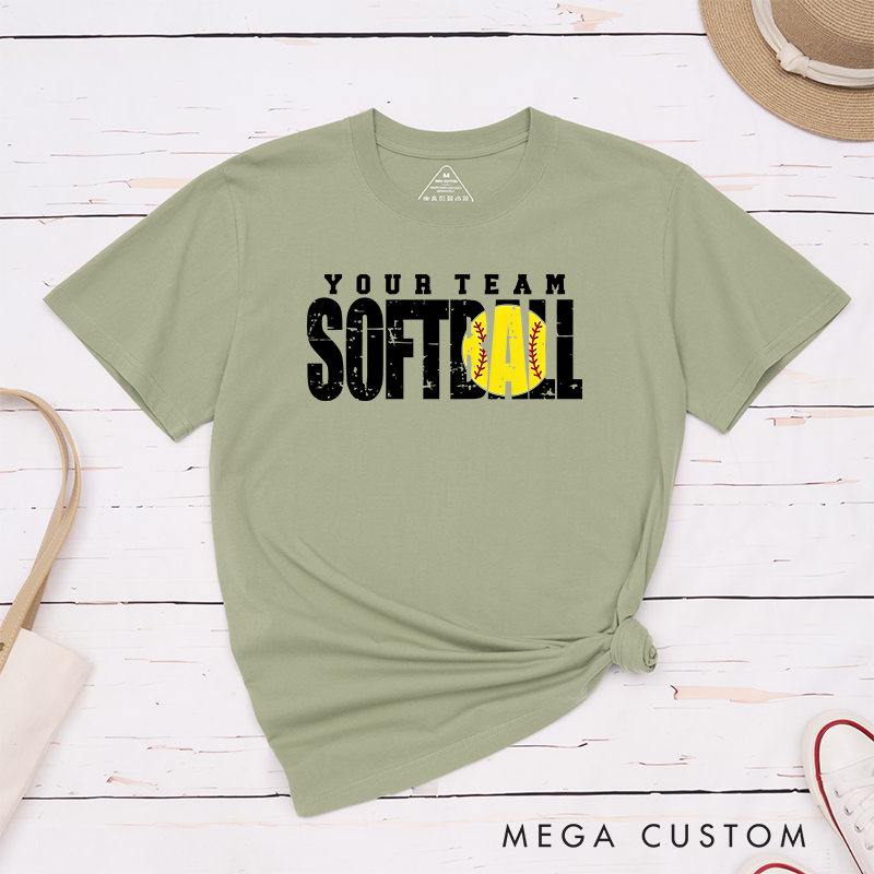 Personalized Softball T-Shirt Design Featuring Custom Team Name Bold Distressed Typography Vibrant Softball Graphic and Dynamic Layout