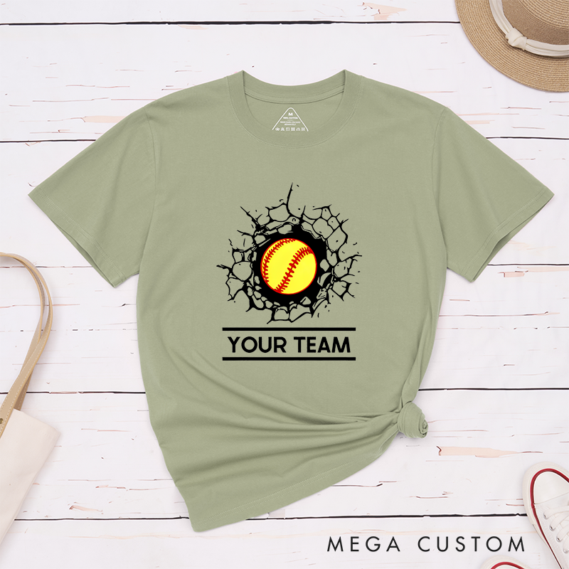 Personalized Softball Team T-Shirt Design Featuring Customizable Team Name Bold Softball Graphic and Dynamic Cracked Wall Effect