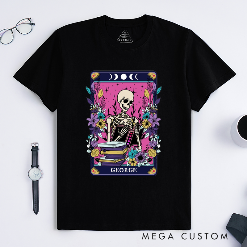 Personalized Tarot Lovers Classic T-Shirts  The Reader Skeleton  Purple Tarot Card  T-shirts Gift for Reader
