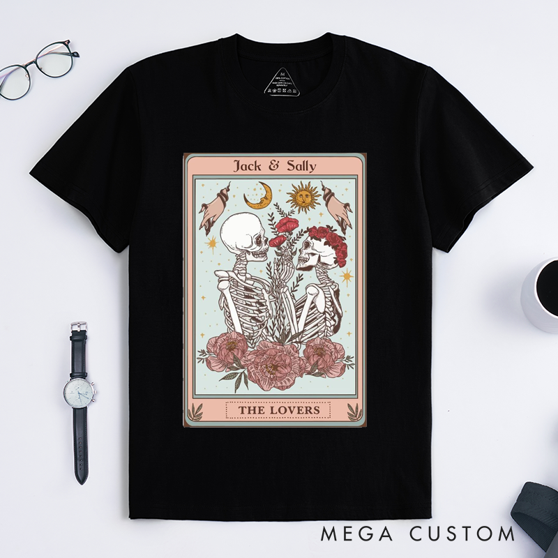 Personalized Tarot Lovers Classic T-Shirts  The Lovers  Skeleton Tarot Card  T-shirts Gift for Lover