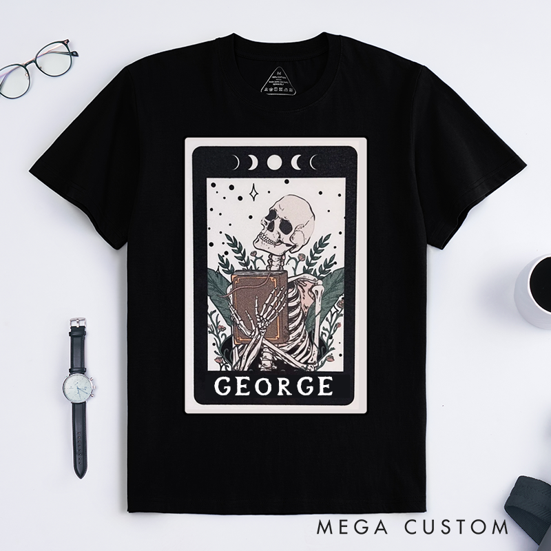 Personalized Tarot Lovers Classic T-Shirts  The Reader Skeleton Black Tarot Card  T-shirts Gift for Reader 