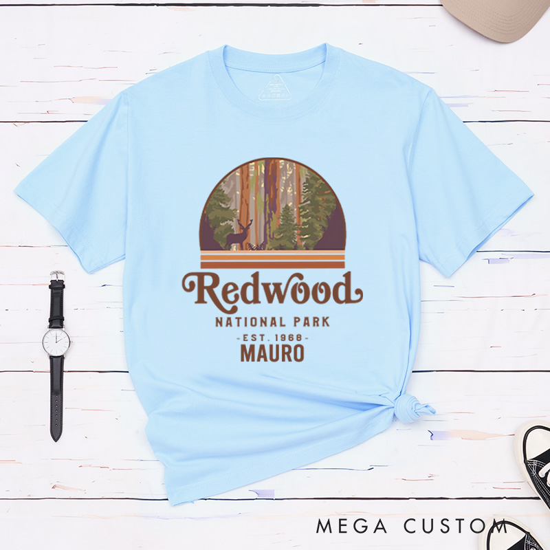 Personalized Redwood National Park T-Shirt Retro Camping Hiking Travel Shirt Gift for Nature Outdoors