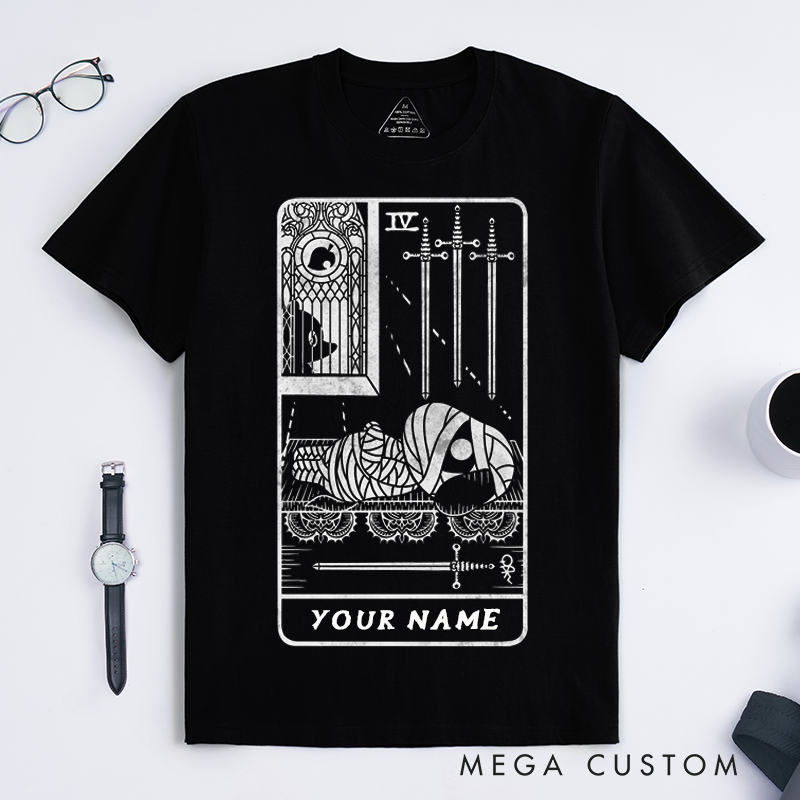 Personalized Tarot Lovers Classic T-Shirts Lucky as Four of Swords T-Shirt Tarot Collection Gift Gift Clothing