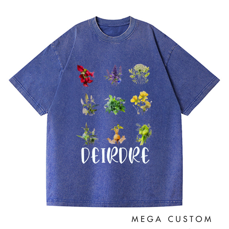 Personalized Women's Reproductive Health Herbs Washed T-Shirts Plant Lover Tee Shirt Gardening Shirt for Gardener Gift