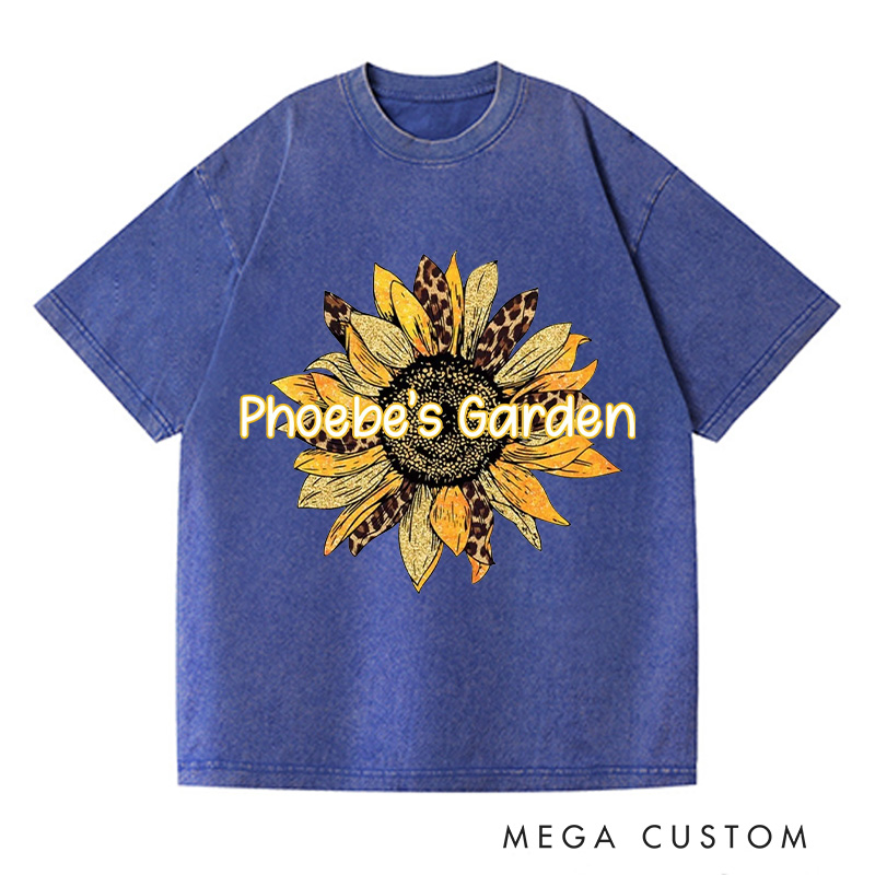 Personalized Sunflower Washed T-Shirts Women Garden Shirt Plant Lover Tee Shirt Gardening Lover Shirt for Gardener Gift