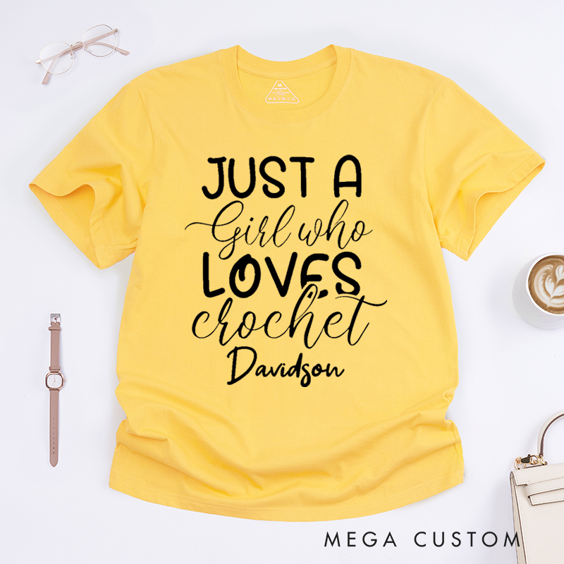 Personalized Just A Girl Who Loves Crochet Classic T-Shirts Gift for Knitting Lover knitting Mom Gift Grandma Knitting Shirt Knitter Shirt