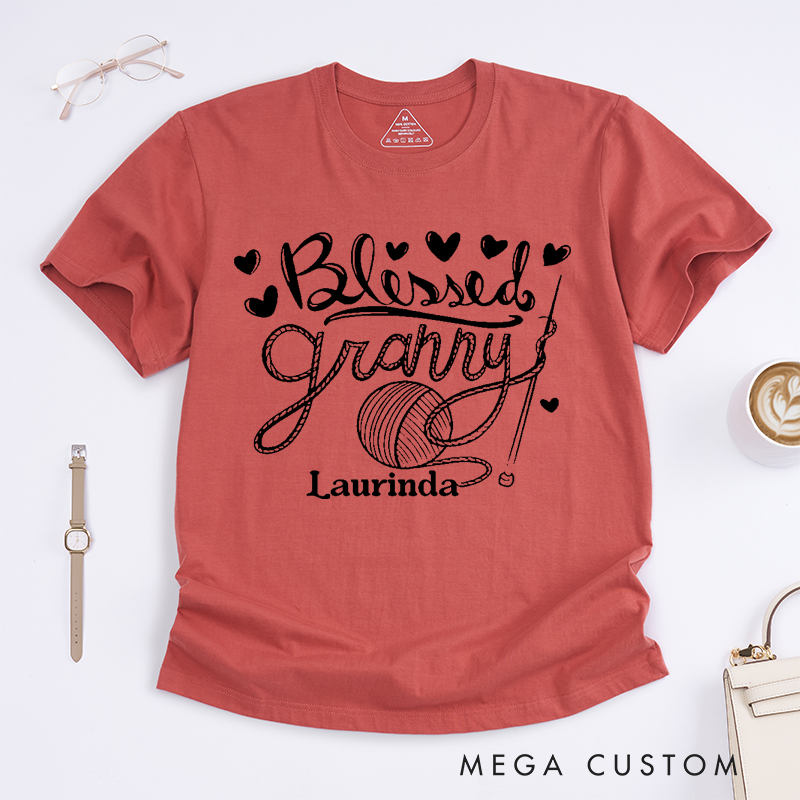 Personalized Blessed Granny Classic T-Shirts Gift for Knitting Lover knitting Mom Gift Grandma Knitting Shirt Knitter Shirt
