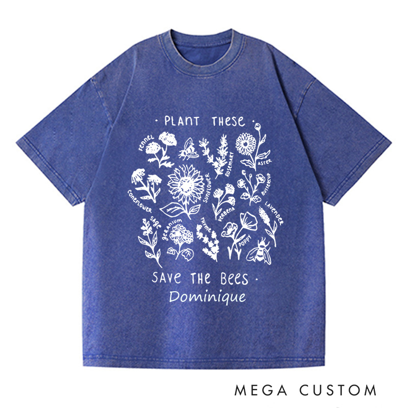Personalized Plant These Save the Bees Washed T-Shirts Bee Lover Shirt Graphic Tee Honey Bee Shirt Gardening Lover Shirt